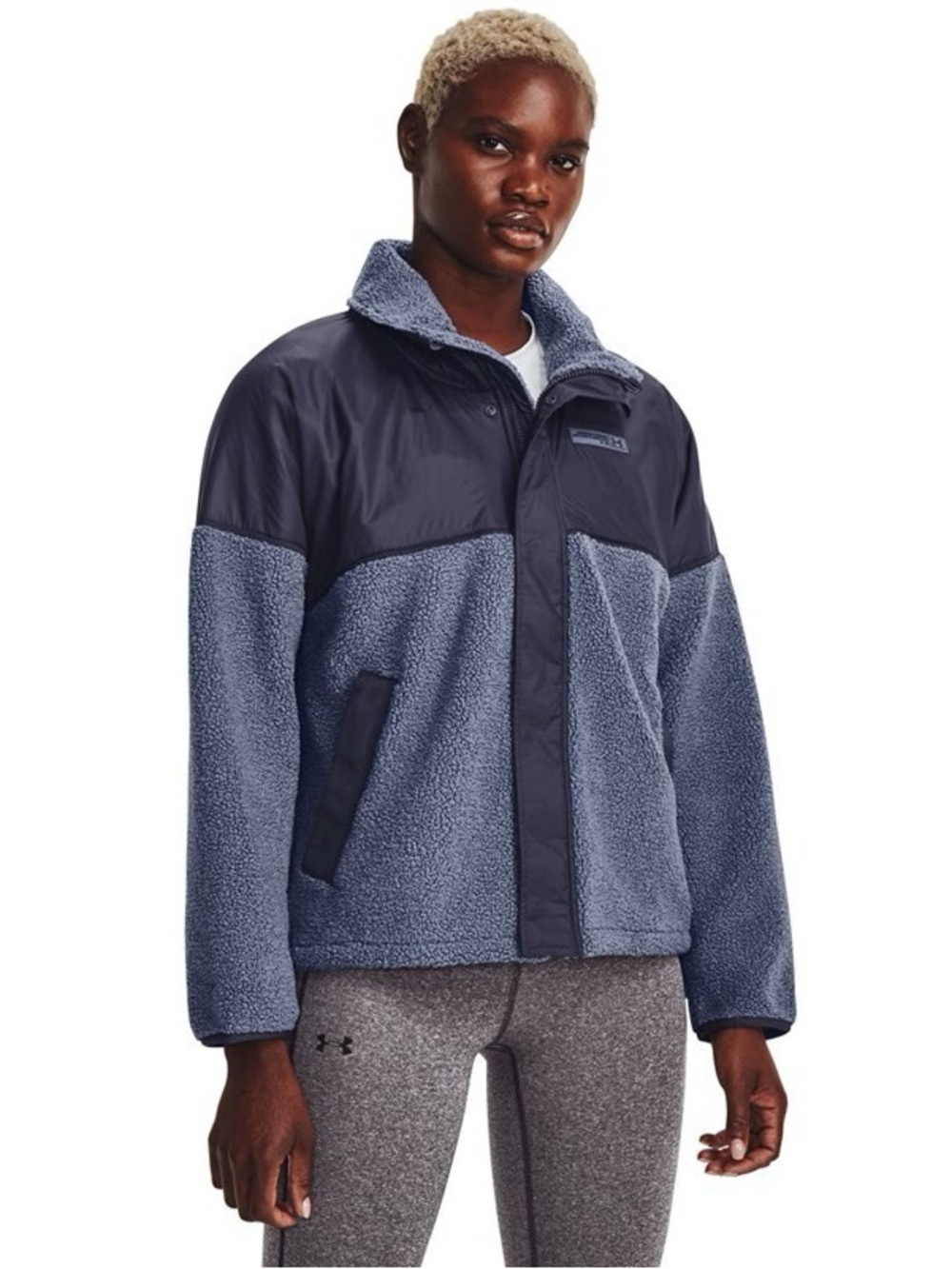 Under Armour Mission Boucle Swacket Sweater Jacket Blue Loose